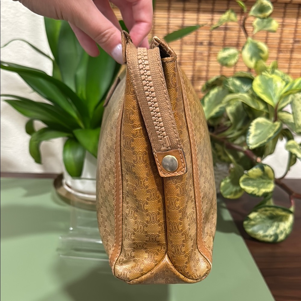 Celine Tan and Brown Toiletry Bag with Geometric Pattern - Picture 3 of 14